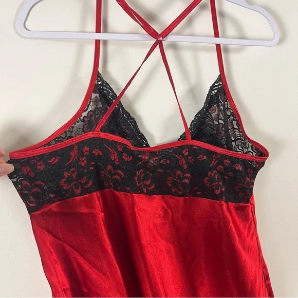 Linea Donatella Womens Red Black Lace Chemise Slip Dress Vampire 2X Romantic - Picture 5 of 10